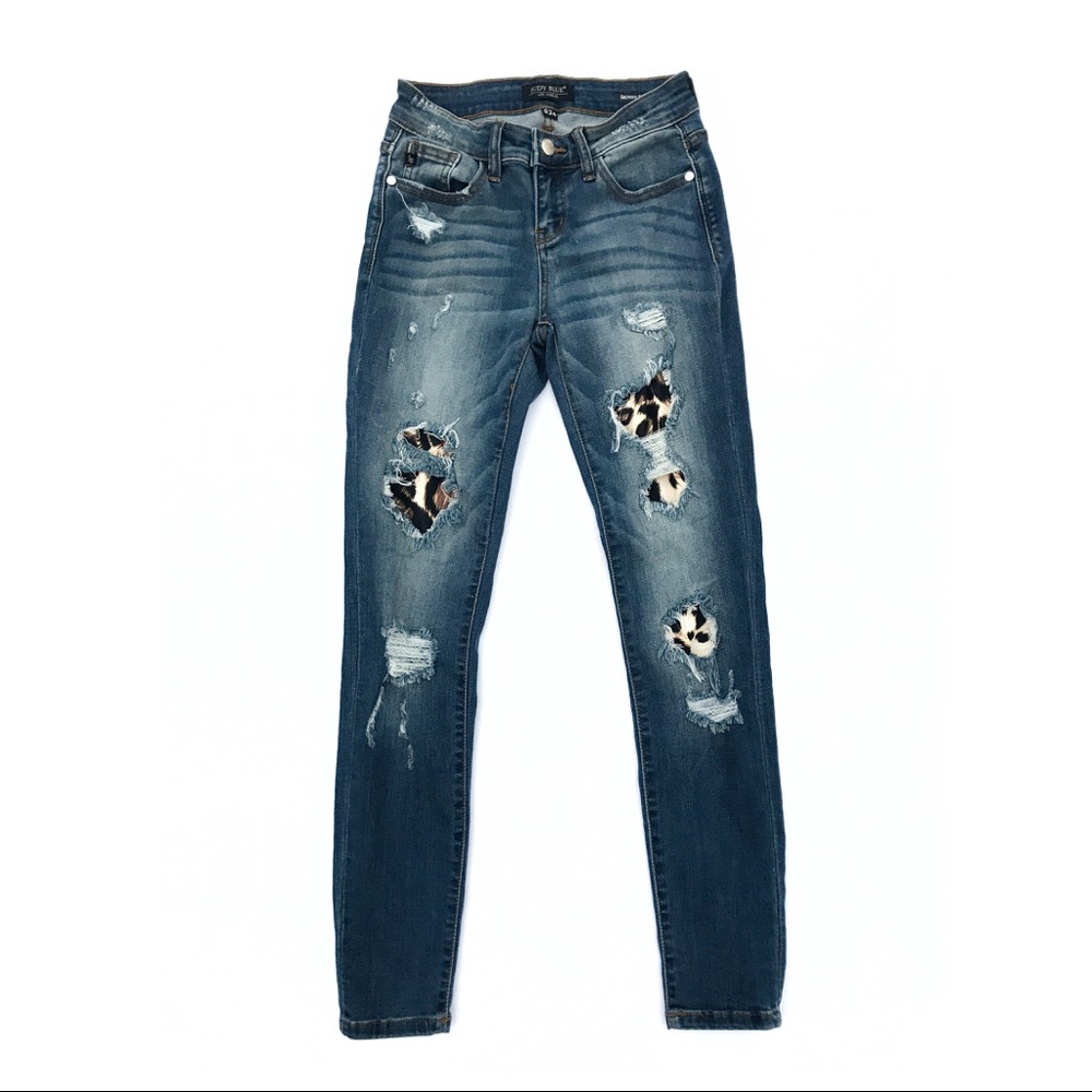 Judy Blue Cheetah Patched Ripped Skinny Jeans - Picture 5 of 8